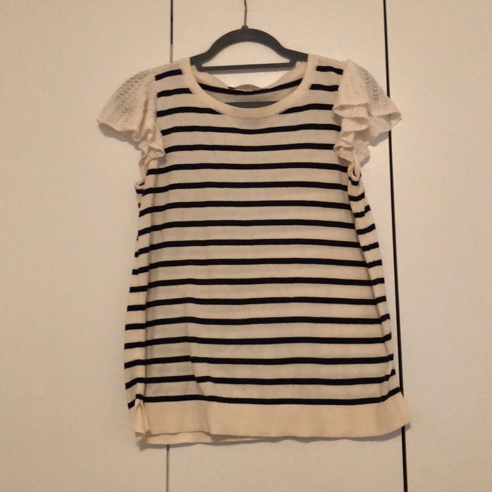 Striped crew neck short sleeve sweater